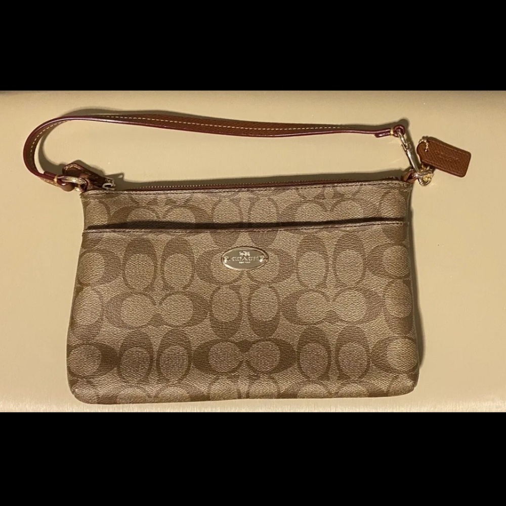 Small Tan Coach Clutch Wristlet
